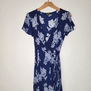 Lulu's Heart of Marigold Navy Blue Floral Print Wrap Maxi Dress Small